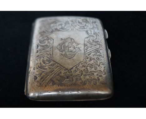 Silver engraved cigarette cased Birmingham hallmark Weight 84g