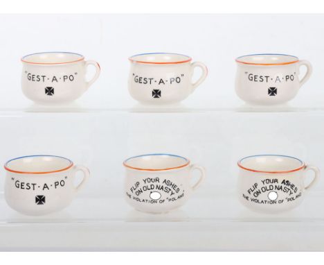 Fieldings WW2 Novelty miniature chamber pots: Six Anti- Hitler miniature pots with Hitler in the bottom and wording to sides.