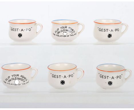 Fieldings WW2 Novelty miniature chamber pots: Six Anti- Hitler miniature pots with Hitler in the bottom and wording to sides.