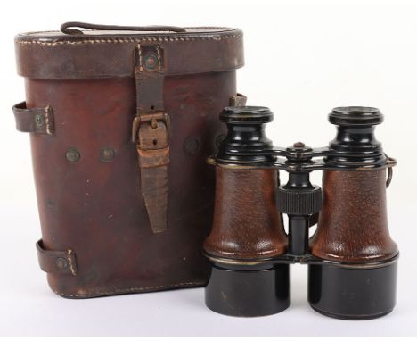 Great War Officers Binoculars and leather Case marked ‘H.  John & Bennett Green, 1916’, the tubes marked broad arrow and ‘No.
