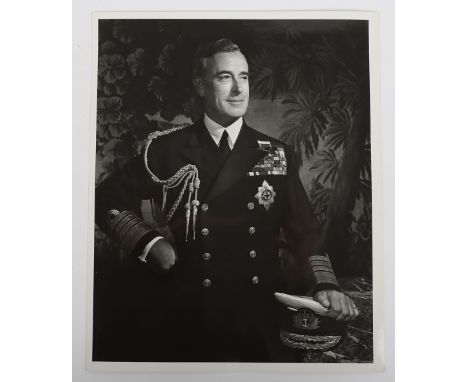 Photograph by Karsh of Lord Mountbatten, Head of Combined Operations, c1943, image 24 x 19 cm.  Reverse stamped ‘No. (handwri