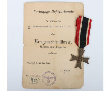 WW2 German War Merit Cross 2nd Class with Citation: : Early quality  War Merit Cross without swords medal with ribbon complet
