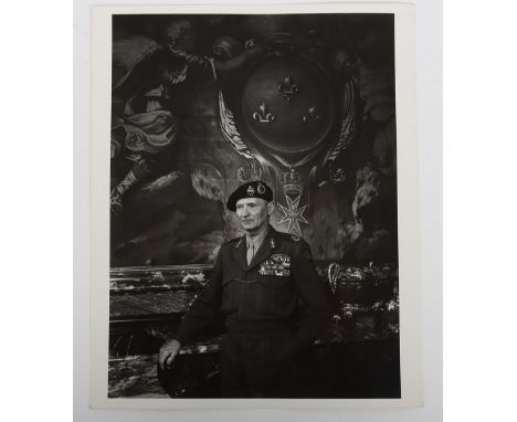 Photograph by Karsh of Field Marshal B.L. Montgomery, c1946, image 24 x 18 cm. Reverse stamped ‘No. (handwritten ‘1’).  Karsh