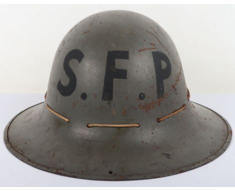 WW2 British SFP Home Front Helmet: WW2 civilian protective steel helmet complete with liner and S.F.P. to front ( Supplementa
