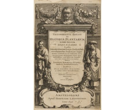 Herbal.- Theophrastus. De Historia plantarum libri decem, first edition edited by Joannes Bodaeus à Stapel, double column. te