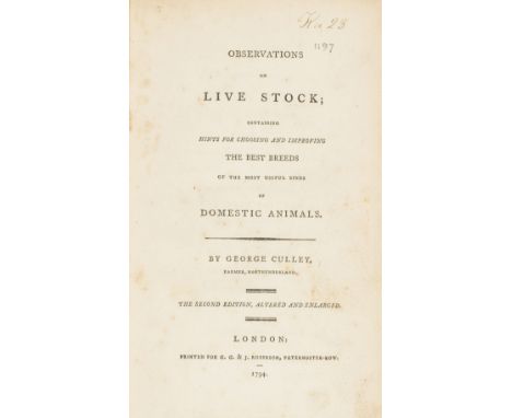 Livestock.- Culley (George) Observations on Live Stock, second edition, 2 engraved plates, folding table, contemporary tree c