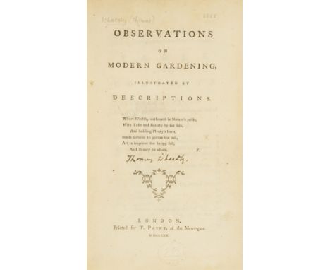 Gardens.- [Whately (Thomas)] Observations on Modern Gardening, first edition, author's name supplied in manuscript on title a