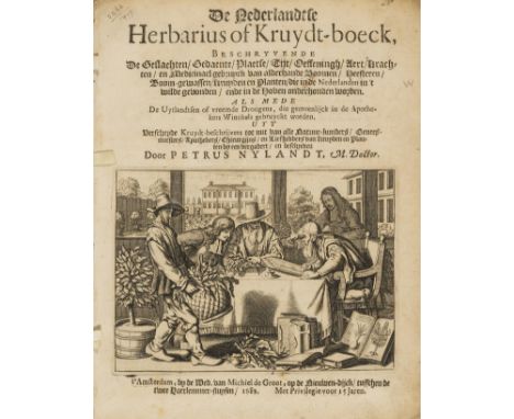 Herbal.- Nylandt (Pieter) De Nederlandtsche Herbarius of Kruydt-boeck, double column, large engraved vignette of botanists se