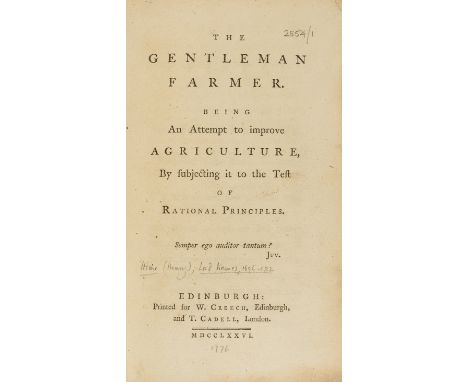 Pamphlets.- Home (Henry, Lord Kames) The Gentleman Farmer. Being an Attempt to Improve Agriculture by Subjecting it to the Te