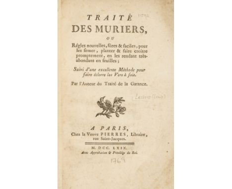 Lesbros (Louis) Traite des Muriers, half-title present but soiled and laid down, modern cloth, Paris, Chez la Veuve Pierres, 