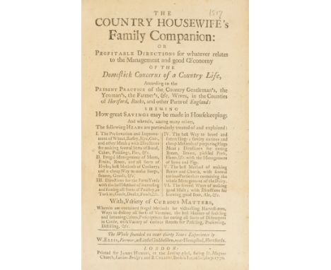 Ellis (William) The Country Housewife's Family Companion, engraved frontispiece, 2pp. advertisements at end, some light water