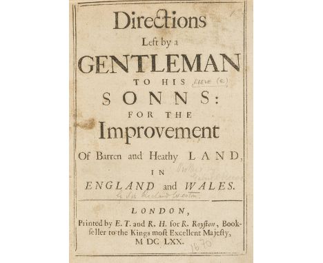 [Weston (Sir Richard)] Directions left by a gentleman to his sonns: for the improvement of barren and heathy land, in England