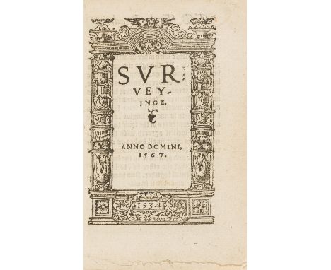 Surveying.- Fitzherbert (John) Surveyinge, collation: A-I8, (lacking final blank leaf I8), partly printed in black letter, ti