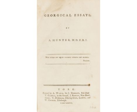 Hunter (Alexander) Georgical Essays, first collected edition, final advertisement f., 3 folding engraved plates, contemporary