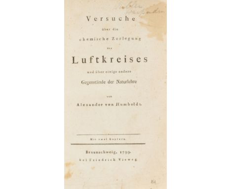 Humboldt (Alexander von) Versuche uber die chemische Zerlegung des Luftkreises, first edition, 4 folding tables and 2 folding