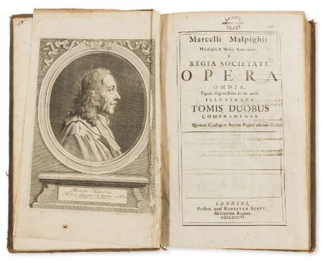 Malpighi (Marcello) Opera omina, 2 vol. in 1, plus Opera Posthuma (1697), engraved portrait frontispiece, 2 further frontispi
