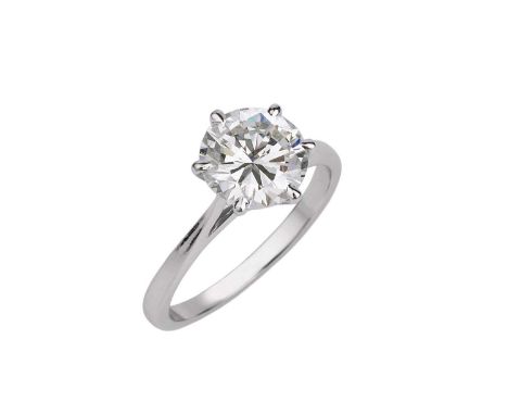 A diamond single stone ring, the round brilliant-cut diamond in six claw setting, white precious metal mounted, stamped '1.64