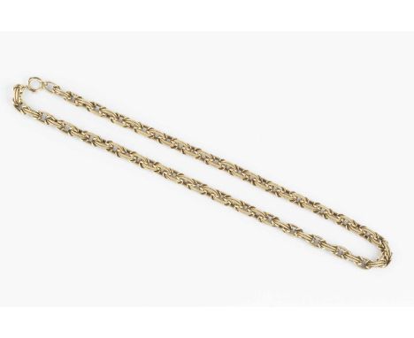 A 9ct gold fancy-link chain, comprising a series of Byzantine links of part-ropetwist design, length 47cm.Condition report: L