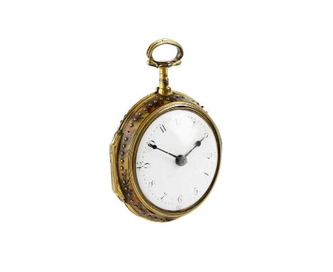 A horn pair case pocket watch, the white dial with black Arabic numerals and outer scale 0-60, to a key wind verge movement s