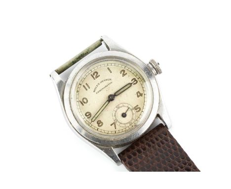An 'Oyster Chronomètre' stainless steel wristwatch by Rolex, the circular silvered dial with Arabic numerals and subsidiary s