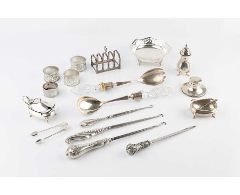 A small collection of silver, comprising a pierced sweetmeat dish on shaped feet by E. G. Amatt &amp; Co, Birmingham 1930, a 