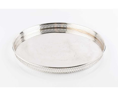 A silver circular tray, with pierced gallery, by Barker Ellis Silver Co, Birmingham 1996, 27.5cm wide, 21oz.