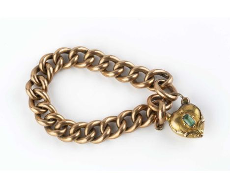 A curb-link bracelet with gem set clasp, the hollow curb-link bracelet stamped '9C' to individual links, accompanied by a hea