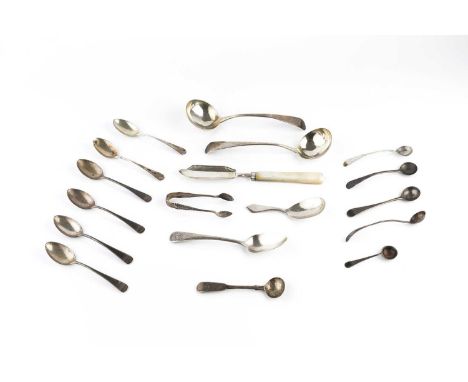 A pair of George III silver Old English pattern sauce ladles, by Richard Crossley, London 1796, a George III silver butter kn