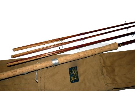 ROD: Sharpe's of Aberdeen 12' 3 piece + correct spare tip, spliced joint cane salmon rod, in fine condition, burgundy whipped