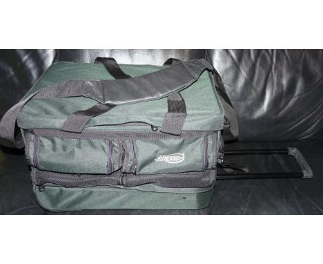 ACCESSORY: As above, Airflo wheeled travel/tackle bag in Cordura green, external measurements 24"  x 16" x 14",large main com