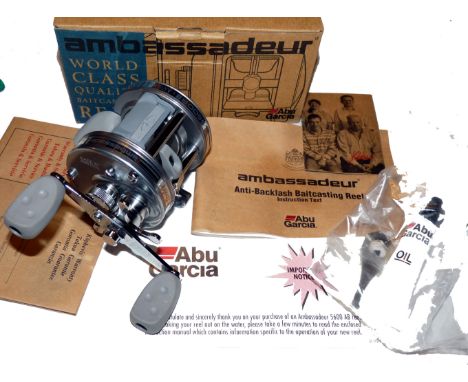 REEL: Abu Ambassadeur 5600 AB multiplier reel in new condition, chrome finish, domed end plates, thumb bar, level wind, star 