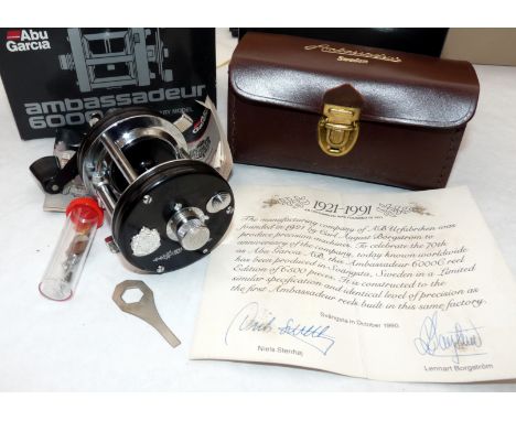 REEL: Abu Ambassadeur 6000C black Anniversary Edition multiplier reel, 1921-1991, 3 screw end plate, foot stamp 02040, in as 