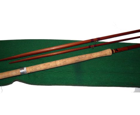 ROD: Sharpe's of Aberdeen 14' 3 piece spliced joint cane salmon rod, line rate 10, in fine condition, burgundy whipped snake 