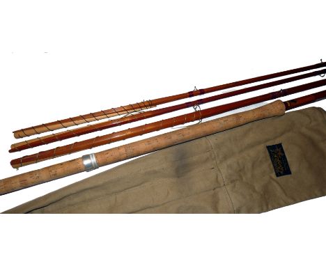 ROD: Sharpe's of Aberdeen 15' 3 piece + correct spare tip, spliced joint cane salmon rod, in fine condition, burgundy whipped