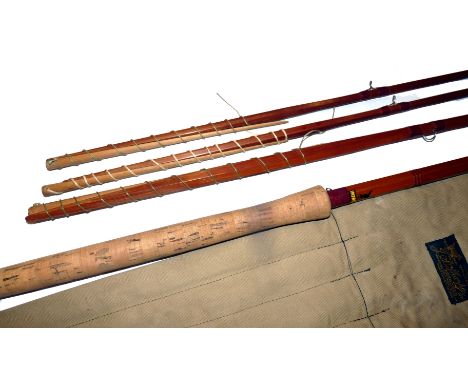 ROD: Sharpe's of Aberdeen 14' 3 piece + correct spare tip, spliced joint cane salmon rod, in fine condition, burgundy whipped