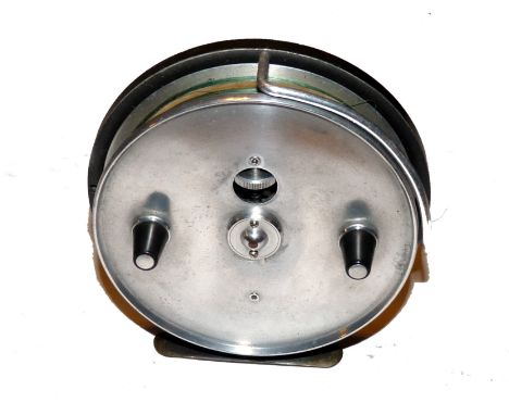 REEL: Hardy The Conquest 4 1/8" diameter drum alloy trotting reel, twin black tapered handles, 2 screw latch, face plate tens