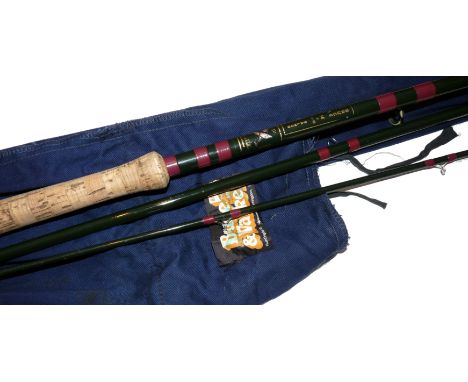 ROD: Bruce & Walker "Bruce Salmon" 14' 3 piece carbon salmon fly rod, line rate 8/10, plum whipped snake guides, 24" shaped c