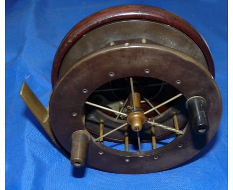 REEL: Extremely rare named Allcock Coxon Aerial Reel, 4.5" diameter, model 4108, ebonite drum, 6 spoke no tension regulator, 