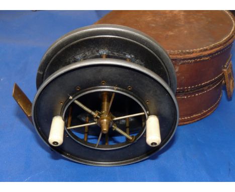REEL & CASE: (2) Allcock Aerial Popular 4.5" alloy Centrepin reel, in fine condition, 6 spoke with tension regulator, twin iv