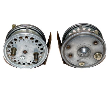 REEL: Early Hardy The Triumph alloy drum casting reel, 3.75" diameter, twin black handles, button spool release, ventilated f
