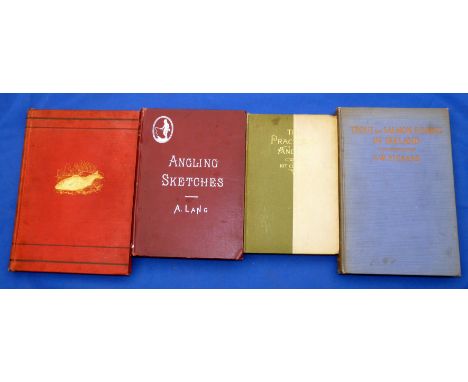 Lang, A - "Angling Sketches" 1895, burgundy cloth binding, Robert Beauclerr Aldridge library plate, Clarke, K - "The Practica