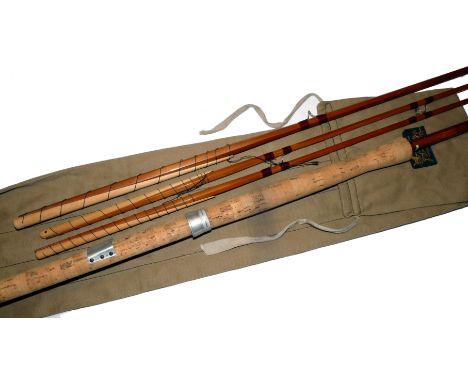 ROD: Sharpe's of Aberdeen 12' 3 piece + correct spare tip, spliced joint cane salmon rod, in fine condition, burgundy whipped