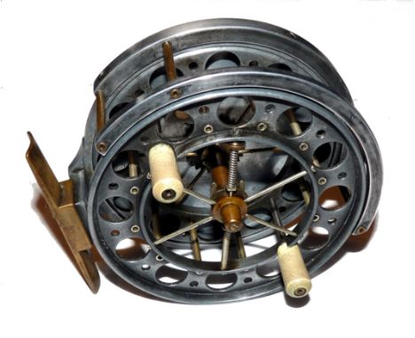 REEL: Scarce Allcock Aerial double ventilated alloy trotting reel, model 7950/T7, wide drum model, 6 spoke with tension regul