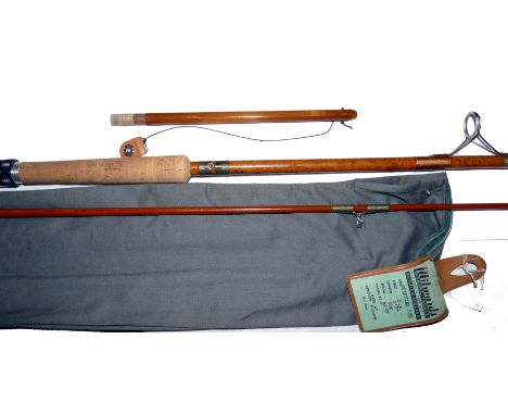 ROD: Unusual Milward Spinflex 8'2" staggered ferrule fibreglass spinning rod with 8" split cane ferrule extension plug, speck