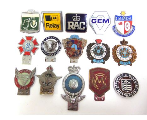 AUTOMOBILIA - FIFTEEN ASSORTED BAR &amp; RADIATOR BADGES  including those for Manchester Vintage Car Club; the Civil Service 