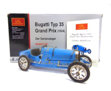 A 1/18 SCALE CMC NO.M-063, 1924 BUGATTI TYP 35 GRAND PRIX  blue, generally good condition (dusty from long-term display), box