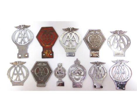 AUTOMOBILIA - ELEVEN AUTOMOBILE ASSOCIATION BAR &amp; RADIATOR BADGES  including those for the Automobile Association of Beng