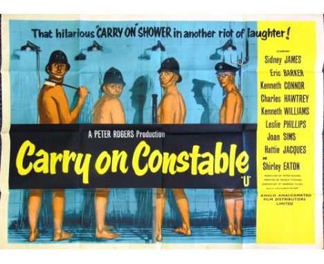 A BRITISH QUAD FILM POSTER, 'CARRY ON CONSTABLE' (1960)  starring Sid James, Eric Barker, Kenneth Connor, Charles Hawtrey, Ke
