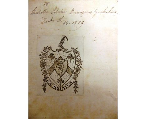 [DOCUMENTS]. A LATE 18TH CENTURY MANUSCRIPT RECIPE BOOK  the front pastedown inscribed 'Isabella Sclater Bradford Yorkshire /