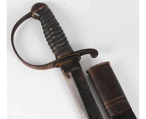 A Victorian Police Hanger, having a 56cm slightly curved fullered blade with stirrup hilt and fish skin grip, housed in a ste